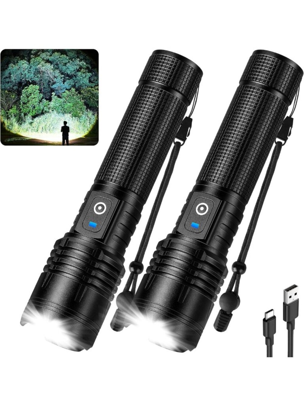 Super Bright 100,000 Lumens Rechargeable LED Flashlight - Waterproof Tactical